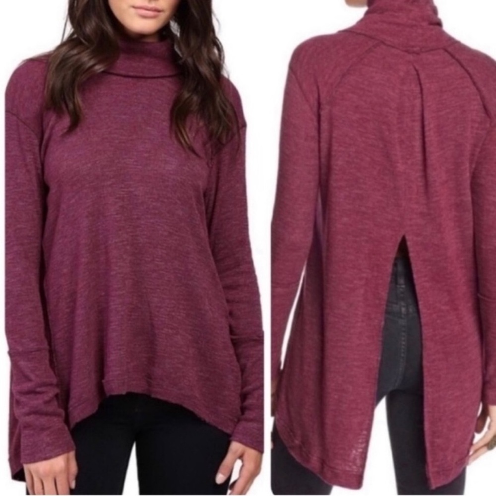 Free People We the Free Split Back Turtleneck Sweater Size Medium purple